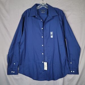 NWT Tommy Hilfiger Dress Shirt THFlex Athletic Fit Blue L 16.5 $79 Retail